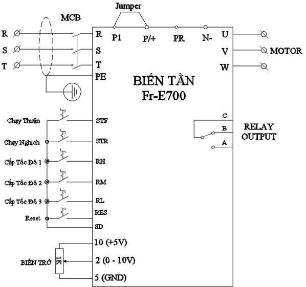Sơ đồ đấu dây biến tần E700
