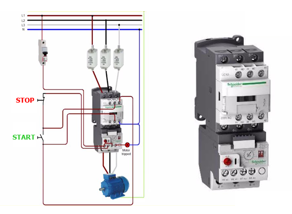 contactor kết hợp rơ le nhiệt điều khiển động cơ